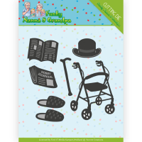 Billede: skære/prægeskabelon rollator, bowler, aviser, slippers, YCD10159, yvonne design, førpris kr. 50,- nupris