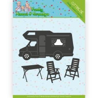 Billede: skære/prægeskabelon autocamper med bord og stole, YVONNE DESIGN DIE YCD10160 (HOBBYJOURNAL DIE), 8,5x7,5cm