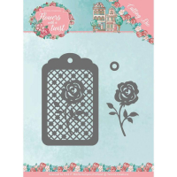 Billede: skæreskabelon tag med fletværk og rose, YVONNE DESIGN DIE YCD10166, 8x8cm, førpris kr. 42,- nupris