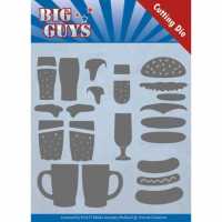 Billede: skære/prægeskabelon øl i glas og krus,byg en burger og en hotdog, big guys, YVONNE DESIGN DIE YCD10172, 11,8x13,1cm, førpris kr. 82,- nupris