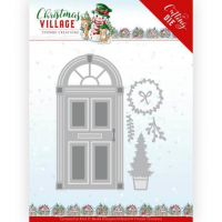 Billede: skære/prægeskabelon hoveddør med krans og krukke med træ, YVONNE DESIGN DIE YCD10210, 9,5x11cm 