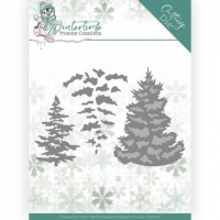 Billede: skære/prægeskabelon 2 juletræer incl. snepynt, YVONNE DESIGN DIE YCD10216, 13,5x9,2cm
