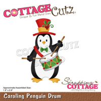 Billede: skæreskabelon pingvin slår på tromme, Dies CottageCutz CC-797, Caroling Penguin Drum