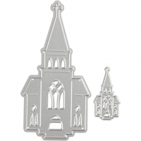 Billede: skæreskabelon 2 størrelse kirker, højde lille ca. 3,3cm, stor ca. 8,8cm, tools