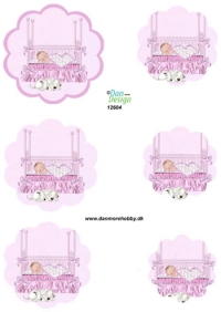 Billede: babypige i seng, dan-design, førpris kr. 6,- nupris