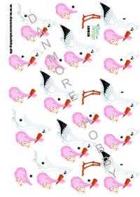 Billede: stork med babypige, dan-design, førpris kr. 6,- nupris