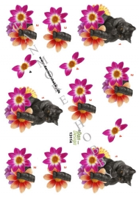 Billede: kat i blomster, dan-design, førpris kr. 6,- nupris