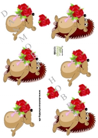 Billede: pindsvin med blomster, dan-design, førpris kr. 6,- nupris