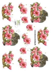 Billede: 2 katte ved en blomsterkurv, dan-design, førpris kr. 6,- nupris