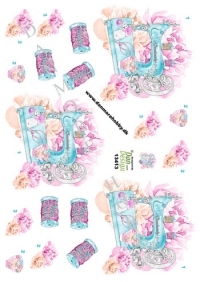 Billede: symaskine og masser af blomster, dan-design, førpris kr. 6,- nupris