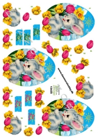 Billede: lille påskehare med blomster, dan-design, førpris kr. 6,- nupris