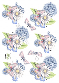 Billede: sommerfugl på hvid og blå blomst, dan-design