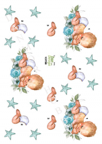 Billede: babydreng på seng af blomster, dan-design