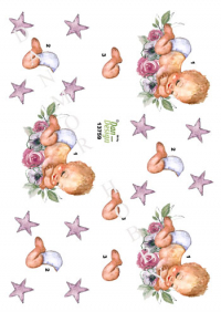 Billede: babypige på seng af blomster, dan-design