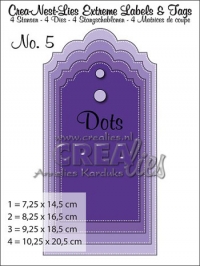 Billede: skæreskabelon Dies Crealies Extreme Labels & Tags no.5 med dots, crealies, førpris kr. 165,- nupris
