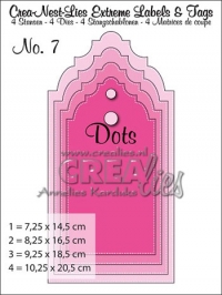 Billede: skæreskabelon Dies Crealies Extreme Labels & Tags no. 7 med dots, crealies, førpris kr. 165,- nupris