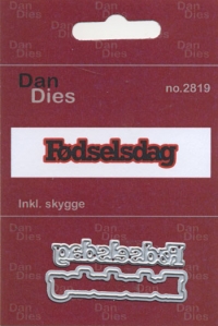 Billede: skæreskabelon Fødselsdag lille med skygge, 4,9 x 1,2 cm incl. skygge, dan-dies