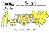 Billede: skæreskabelon Dies Crealies Set of 3, 46, sommerfugle, 18 x 21 - 27 x 32 - 36 x 42 mm, førpris kr. 60,- nupris