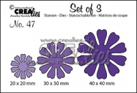 Billede: skæreskabelon 3 blomster, Dies Crealies Set of 3, 47, 20x20mm - 30x30mm - 40x40mm, kan bruges sammen med d3160 og d3163, førpris kr. 60,- nupris
