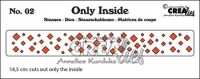 Billede: skæreskabelon små firkantede huller, det er kun hullerne der bliver skåret ud, Dies Crealies Only Inside 02 CLOI02, ca. 14,5x2 cm, førpris kr. 48,- nupris