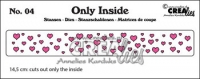 Billede: skæreskabelon små hjerte huller, det er kun hjerterne der bliver skåret ud, Dies Crealies Only Inside 04 CLOI04, ca. 14,5x2cm