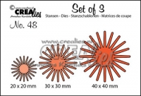 Billede: skæreskabelon 3 blomster, Dies Crealies Set of 3 48 CLSet48, 2x2cm, 3x3cm og 4x4cm