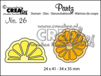 Billede: skæreskabelon Dies Crealies partz 26 CLPartz26, halv og hel skive af citron/appelsin, 24 x 41 mm - 34 x 35 mm, førpris kr. 60,- nupris