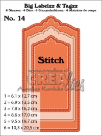 Billede: skæreskabelon 6 stk. labels/tags med stitch og huller, Dies Crealies Big Labelzz & Tagzz 14