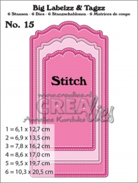 Billede: skæreskabelon 6 stk. labels/tags med stitch og huller, Dies Crealies Big Labelzz & Tagzz 15