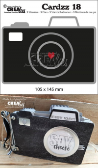 Billede: skæreskabelon stort kamera, Dies Crealies Cardzz 18 Camera CLCZ18, 105 x 145 mm / kortformat, førpris kr. 88,- nupris 