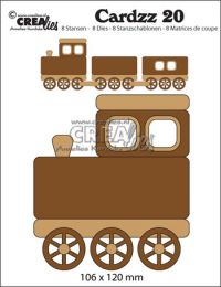 Billede: skæreskabelon stort lokomotiv, hvor der også kan laves ekstra vogne af, Dies Crealies Cardzz 20 CLCZ20 tog, 106 x 120 mm 
