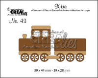 Billede: skæreskabelon lille tog med vogn, Dies Crealies X-tra 43 Xtra43 tog, 39 x 44 mm - 39 x 28 mm, førpris kr. 60,- nupris 