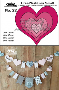 Billede: skæreskabelon hjerter,Dies Crealies Crea-Nest-Lies Small 22 hjerter, CNLS22 max. 80 x 74 mm