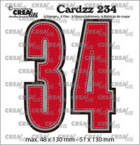 Billede: skæreskabelon tal 3 og 4 med stitch og dobbeltskygge, Dies Crealies Cards 234 tallene 3+4, Max. 48 x130 mm-51 x130 mm 6 dies