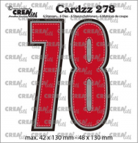 Billede: skæreskabelon tal 7 og 8 med stitch og dobbeltskygge, Dies Crealies Cards 278 tallene 7+8, Max. 42 x130 mm-48 x130 mm 6 dies