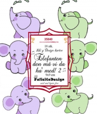 Billede: Toppers 9x9cm 18stk., 3x6 designs, karton 200g, Elefanten den må vi da ha med, 2, FelicitaDesign , førpris kr. 16,- nupris