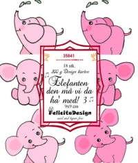 Billede: Toppers 9x9cm 18stk., 3x6 designs, karton 200g, Elefanten den må vi da ha med, FelicitaDesign