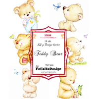 Billede: Toppers 9x9cm, 18 stk., 6 designs, 200g design karton, Teddy Bear, FelicitaDesign