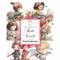 Billede: Toppers 9x9cm, 18 stk., 3x6 designs, 200g design karton, Kids World, FelicitaDesign
