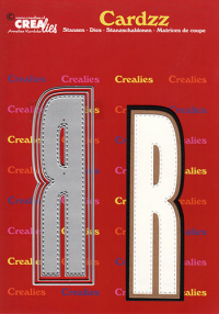 Billede: skæreskabelon R med stitch og 2 skygger, Dies Crealies CLCZ418 Letter R, H: 13 cm 3 dies