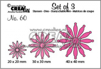 Billede: skære/prægeskabelon 3 blomster, Dies Crealies Set of tree 60 CLSet60, 20 mm - 30 mm - 40 mm, førpris kr. 56,- nupris  
