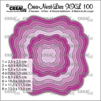 Billede: skæreskabelon 8 rammer med indvendig og udvendig stitch, Dies Crealies Crea-Nest-Lies XXL dies100, Fantasy shape A, with double dots, førpris kr. 164,- nupris  