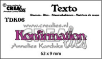 Billede: skæreskabelon Konfirmation, Dies Crealies Texto dies 06 Konfirmation, 63 x 9 mm, førpris kr. 22,- nupris  