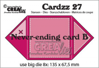 Billede: skære/prægeskabelon uendelighedskort, Dies Crealies Cardzz 27, Never ending card B, 
CLCZ27 Færdig kort 13,5 x 13,5 cm.
