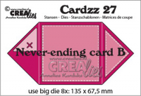 Billede: skære/prægeskabelon uendelighedskort, Dies Crealies Cardzz 27, Never ending card B,
CLCZ27 Færdig kort 13,5 x 13,5 cm.