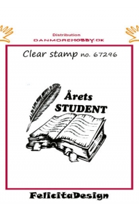Billede: Clear stamp Årets STUDENT, åben bog og pen, FelicitaDesign