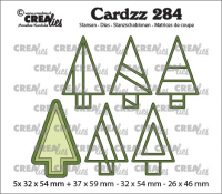 Billede: skæreskabelon juletræer, Cardzz Elements dies no. 284, trees, Crealies
CLCZ284, This set consists of 8 dies: 5x 32 x 54 mm + 37 x 59 mm - 32 x 54 mm - 26 x 46 mm.
