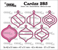 Billede: skæreskabelon julekugler, Cardzz Elements dies no. 285, baubles, Crealies, CLCZ285, This set consists of 8 dies: 5x 42 x 51 mm - 47 x 51 mm - 42 x 46 mm - 37 x 37 mm.
