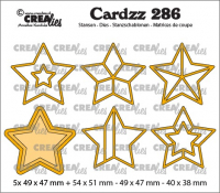 Billede: skæreskabelon stjerner, Cardzz Elements dies no. 286, stars, Crealies, CLCZ286, This set consists of 8 dies: 5x 49 x 47 - 54 x 51 - 49 x 47 - 40 x 38 mm.