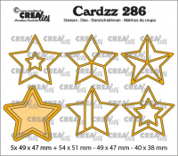 Billede: skæreskabelon stjerner, Cardzz Elements dies no. 286, stars, Crealies, CLCZ286, This set consists of 8 dies: 5x 49 x 47 - 54 x 51 - 49 x 47 - 40 x 38 mm.